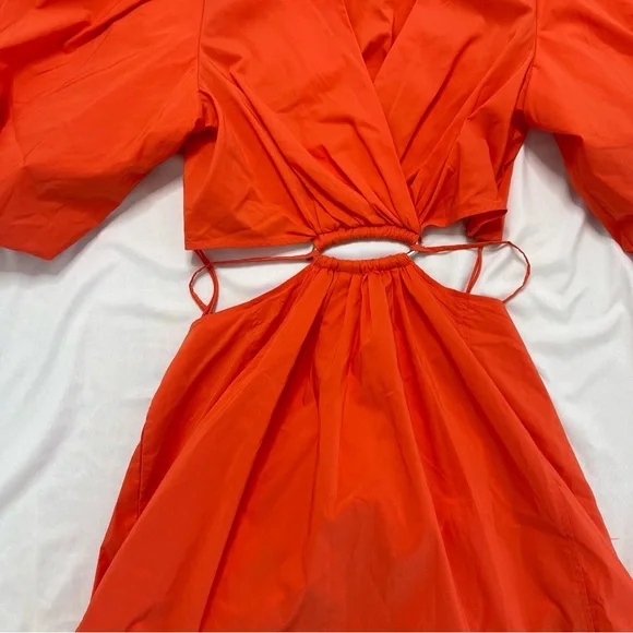 Jonathan Simkhai Aulora Orange Cutout Poplin Collared Mini Dress Size Medium - Picture 5 of 11